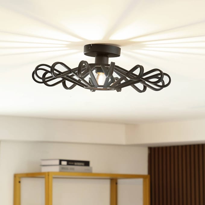 Lindby - plafondlamp - 1licht - IJzer - H: 14 cm - E27 - zwart