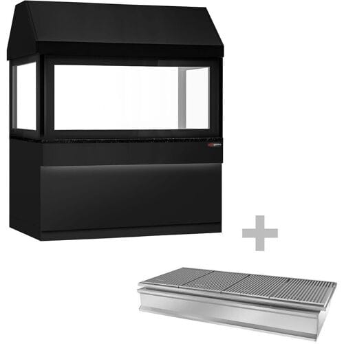 GGM Gastro Holzkohlegrill TORONTO - 1910mm - schwarze Front - schwarze Granit-Arbeitsplatte - Hitzeschutzglas