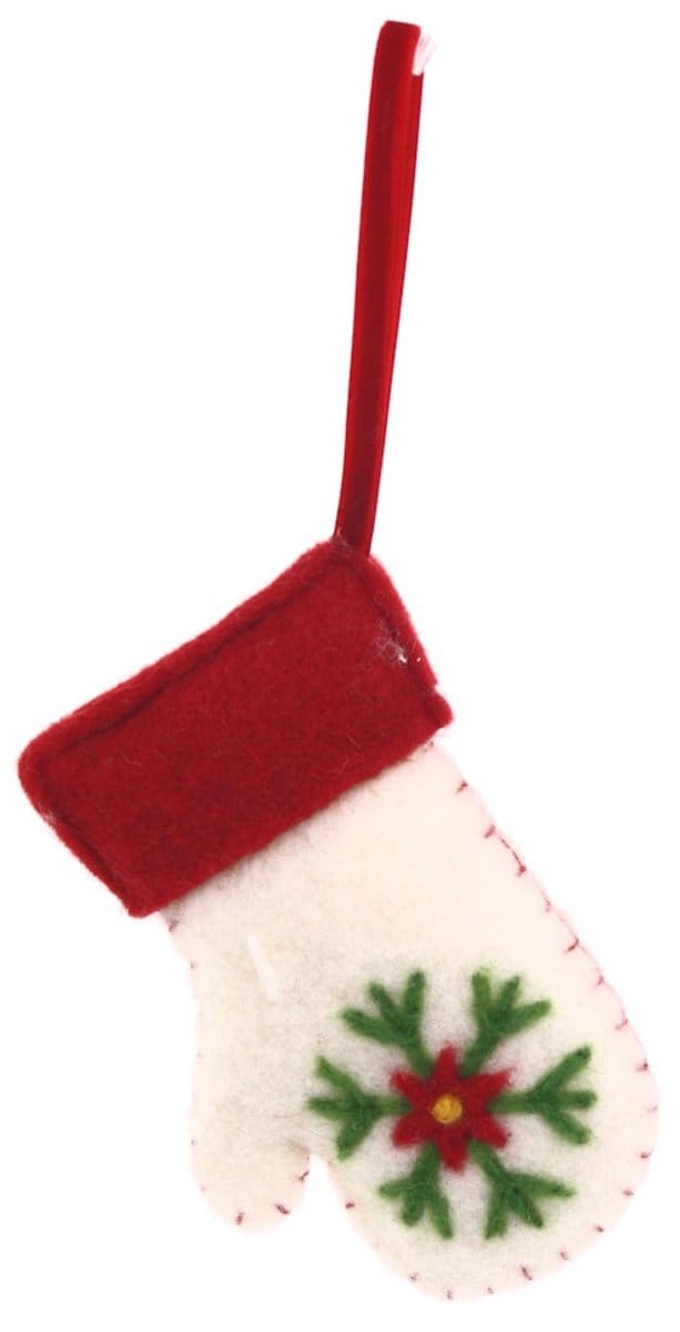 Handschoentje met bloem rood/wit vilt 9x2x13,5cm