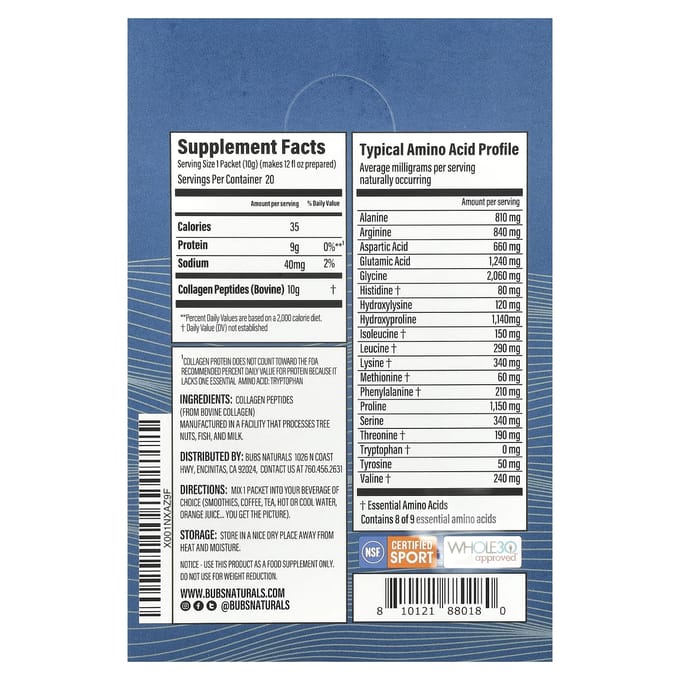 Collageen Peptiden, Ongezoet, 20 Zakjes, 10G (0,35 oz) Elk
