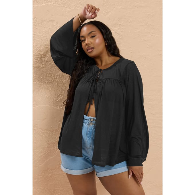 Yours Lichtgewicht Top Met Striksluiting In Zwart Size 44