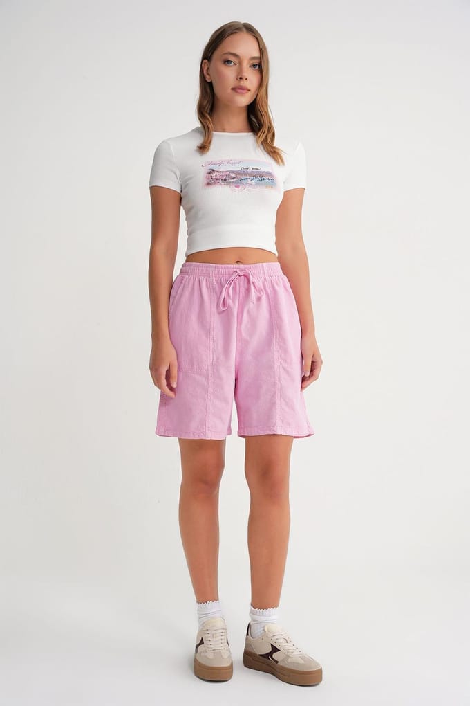 Hoge taille katoenen mini shorts met trekkoord