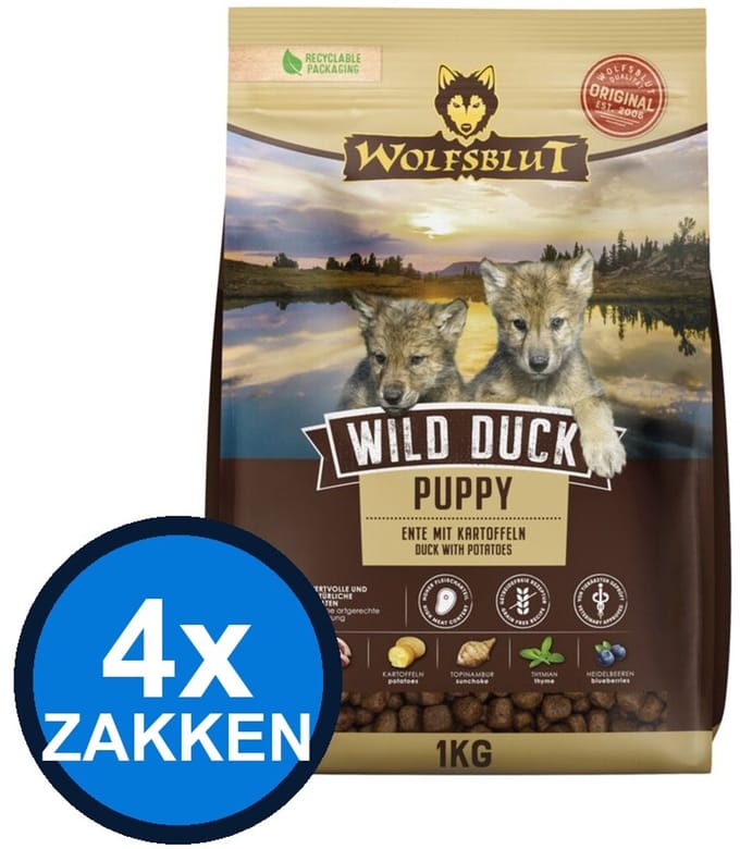 4x Wolfsblut - Puppy Wild Duck - Hondenvoer Droogvoer - 1 kg