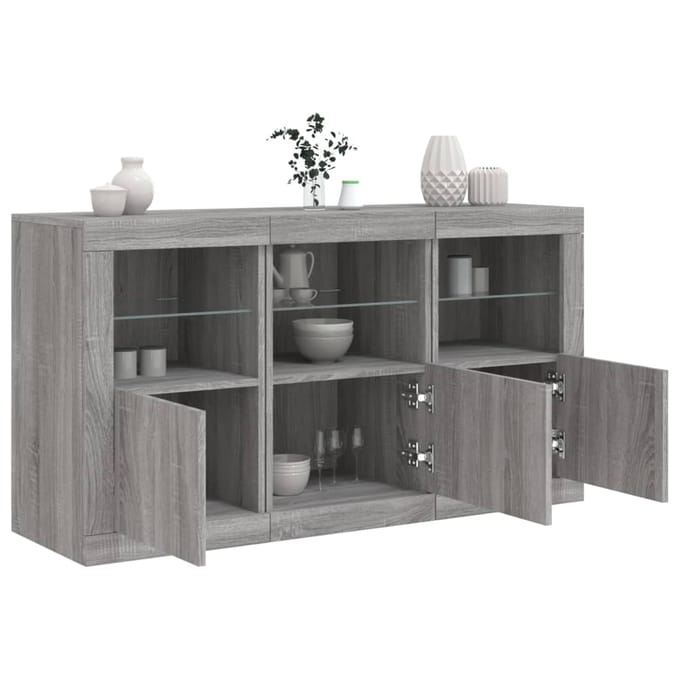 vidaXL - Dressoir - met - LED-verlichting - 123x37x67 - cm - grijs - sonoma - eiken