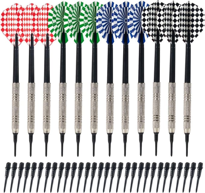 Professionele dartpijlen set met kunststof punten en reservebits - 12 stuks, 14g