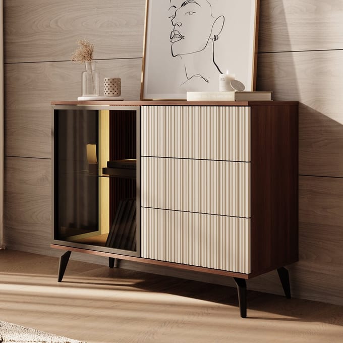 Meubella - Riverhead - Dressoir - Beige/Eiken - 103x39x80 cm