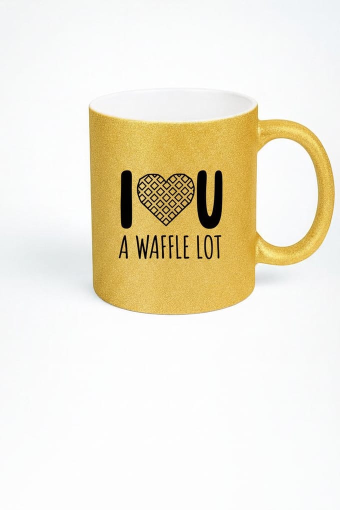 Glittergouden Mok 'I  U A WAFFLE LOT' - Grappig & Liefdevol Cadeau