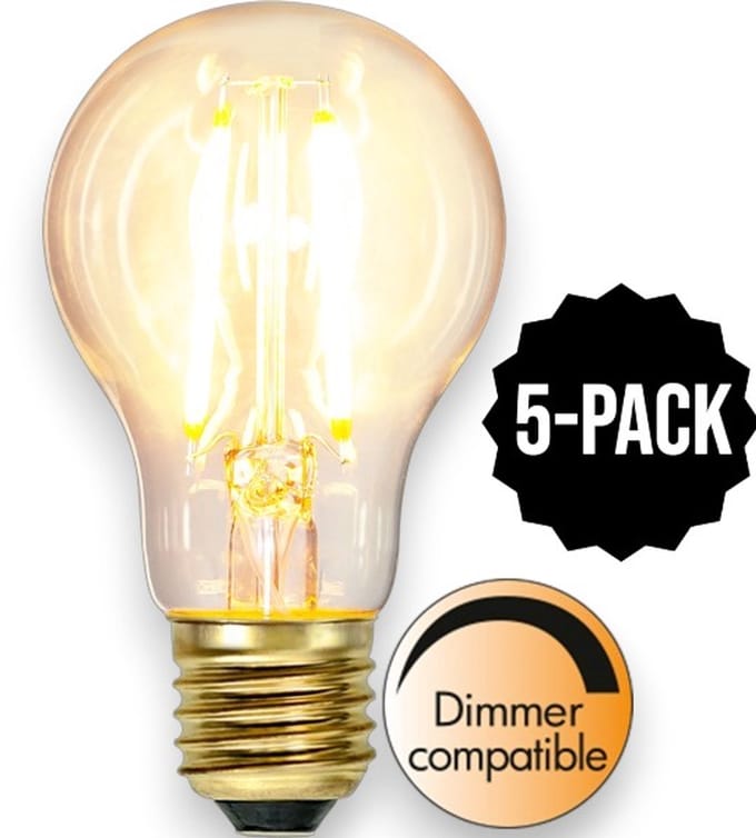 5-Pack | Standaard bol - E27 - 7W - Super Warm Wit <2200K - Dimbaar - Filament - Helder