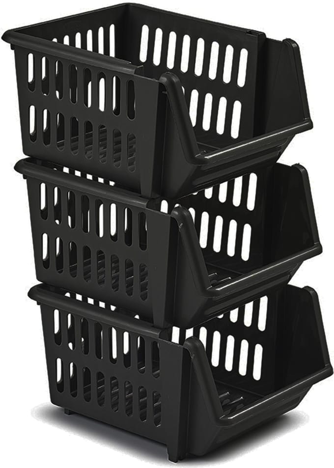 Whitefurze manden/organisers - 9x stuks - stapelbaar - zwart