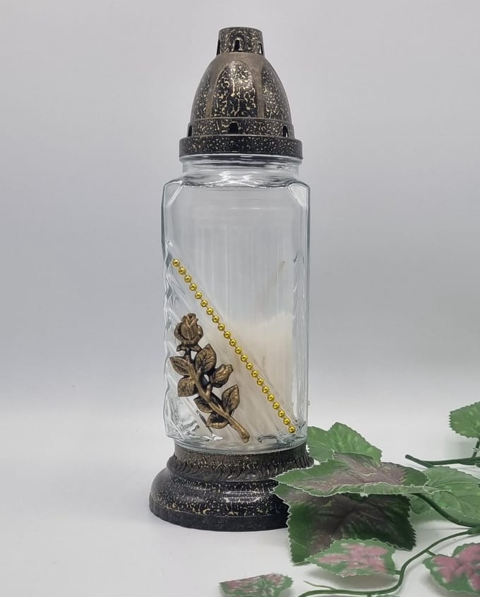 Herdenkingslicht - R-518a - Roosje - Goud - Grafkaars - Graflicht - Graflantaarn - Windlicht