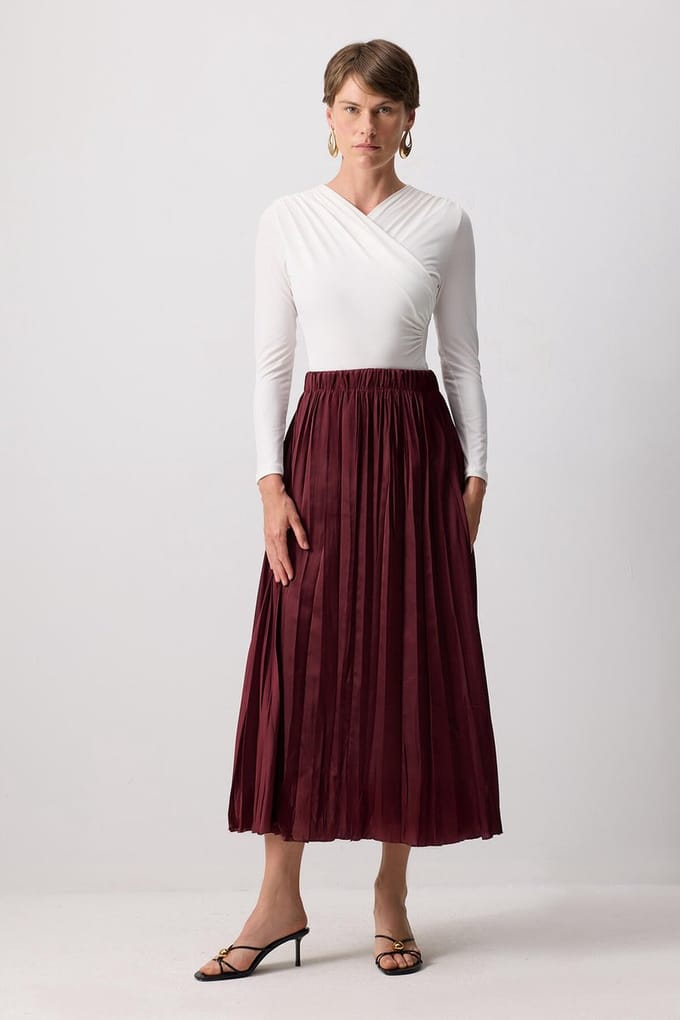 Touché Privé - Rok van crêpesatijn - Bordeaux - Dames