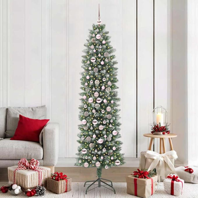 vidaXL - Kunstmatige - slanke - kerstboom - Groen - en - Wit - 210 - cm