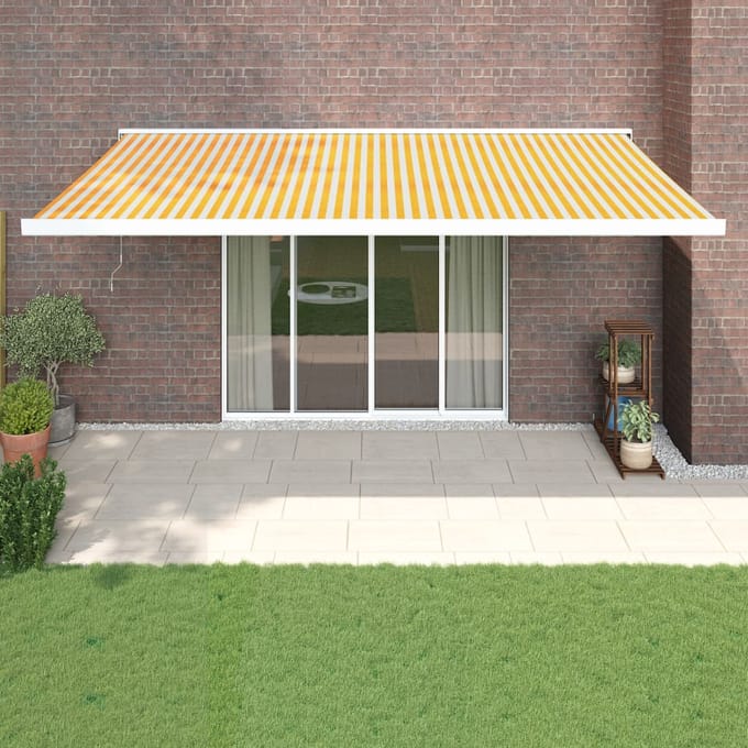 vidaXL - Luifel - uittrekbaar - 5x3 - m - stof - en - aluminium - geel - en - wit