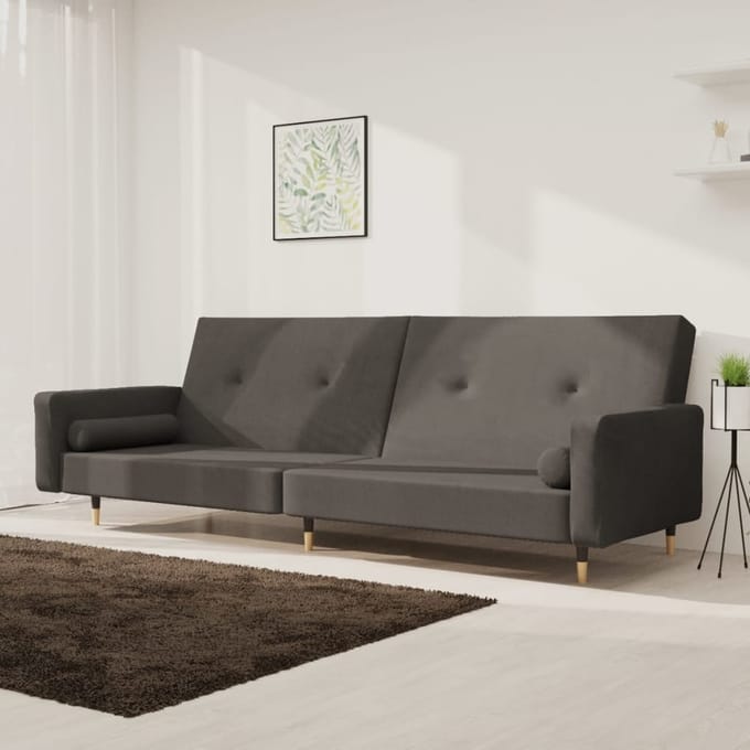 vidaXL - Slaapbank - 2-zits - met - 2 - kussens - fluweel - donkergrijs