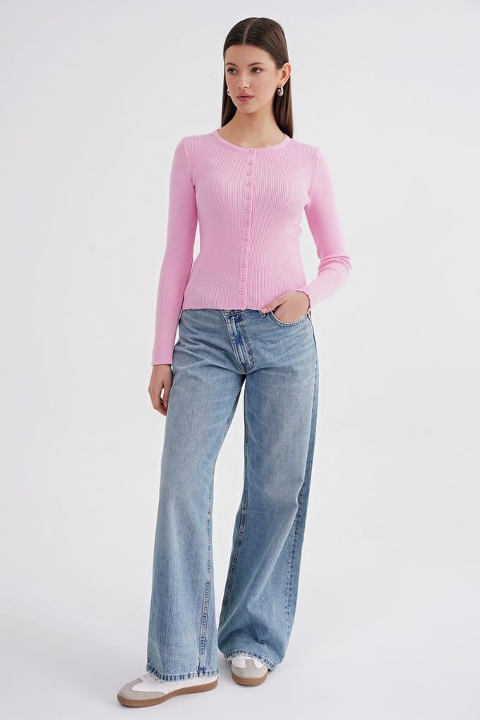 Geknoopte Slim Fit Geribbelde Brei Cardigan