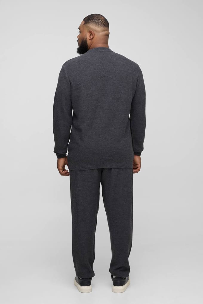 Plus Relaxed Fit Knitted Sweat Tracksuit | Charcoal | Size 2XL
