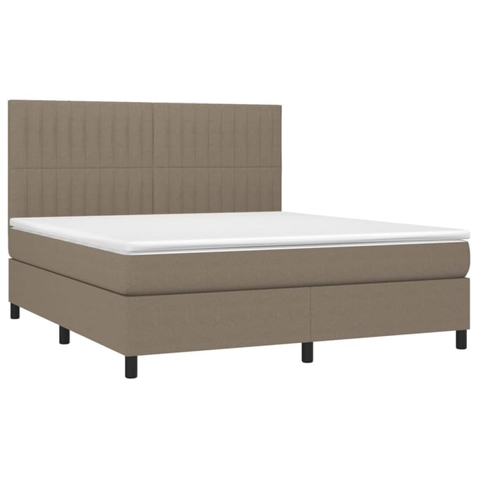 vidaXL - Boxspring - met - matras - en - LED - stof - taupe - 160x200 - cm