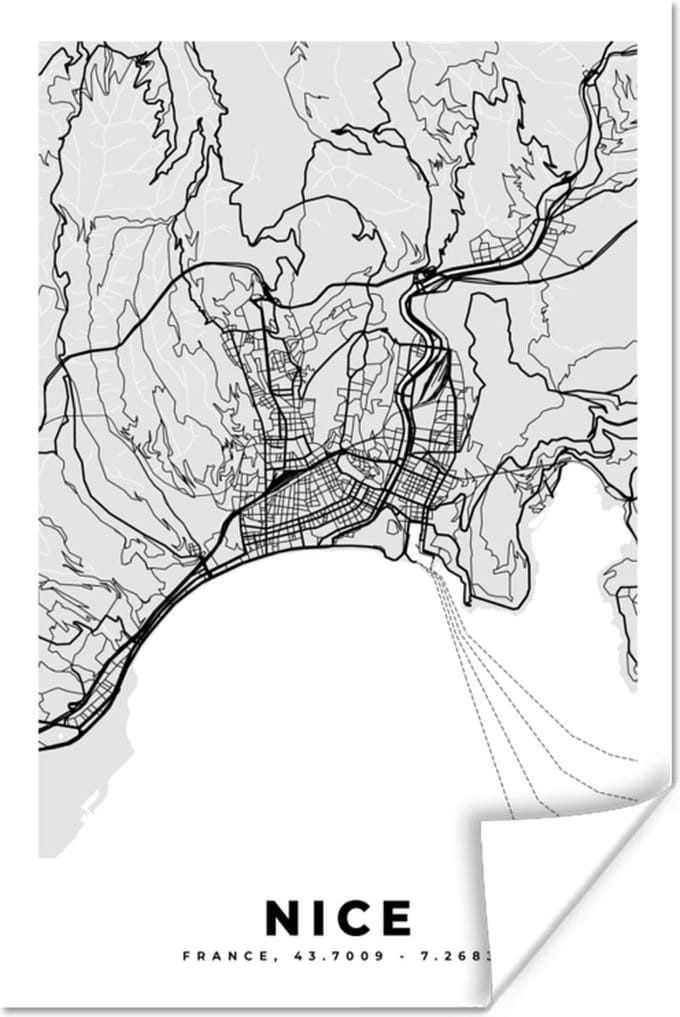 Poster Kaart - Frankrijk - Stadskaart - Plattegrond - Nice - 40x60 cm
