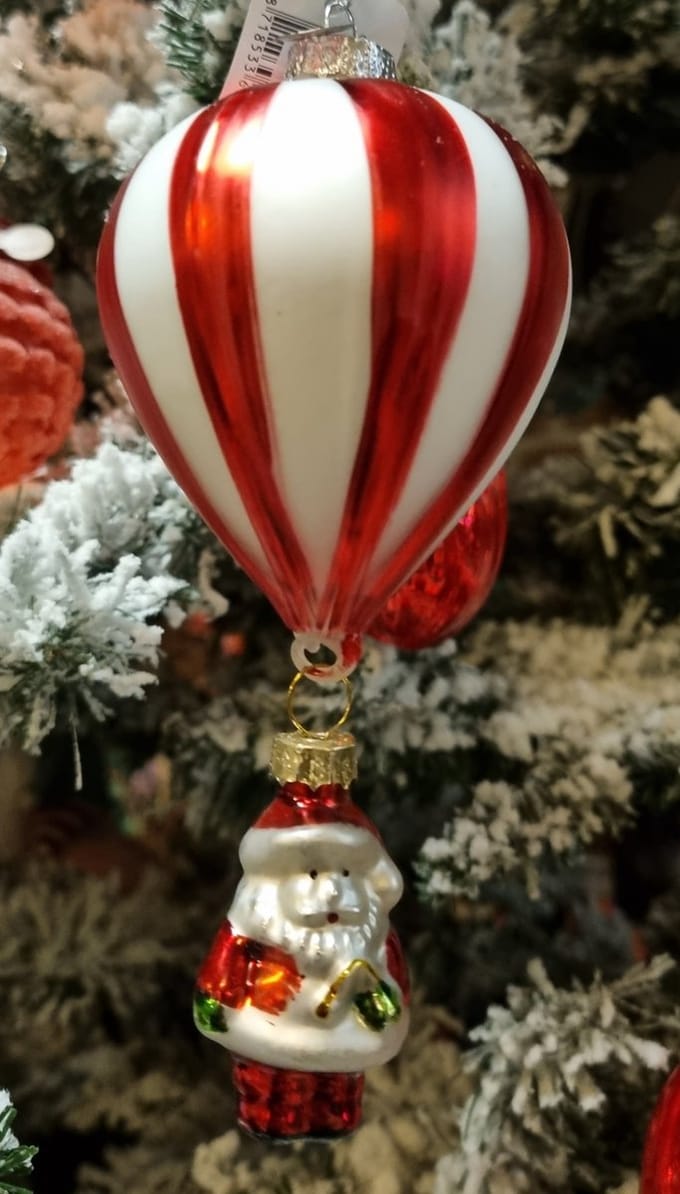 Ballon glas hang d7h15 cm rood/wit