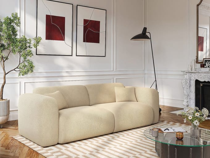 Vente-unique Vierzitsslaapbank van geribbeld beige fluweel - POGNI van Maison Céphy