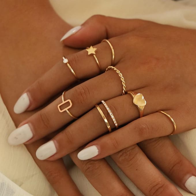 8-delige Set Mode Metalen Gewrichtsring Creatief Eenvoudig Retro Vijfpuntige Ster Liefde Ring Set brown