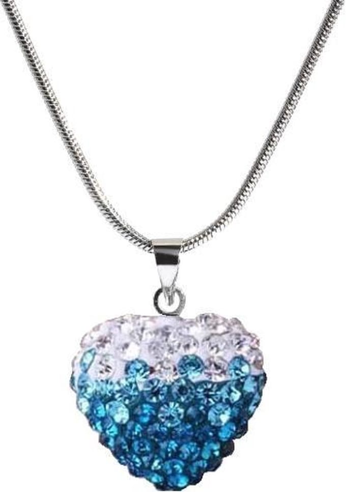 Fako Bijoux® - Ketting - Disco Dots - Hart Duo - Lichtblauw