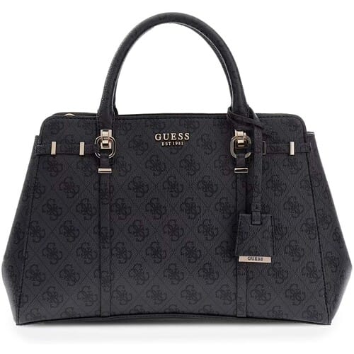 GUESS handtas schoudertas Leona Logo Multi Compartment Satchel Coal Logo donkergrijs