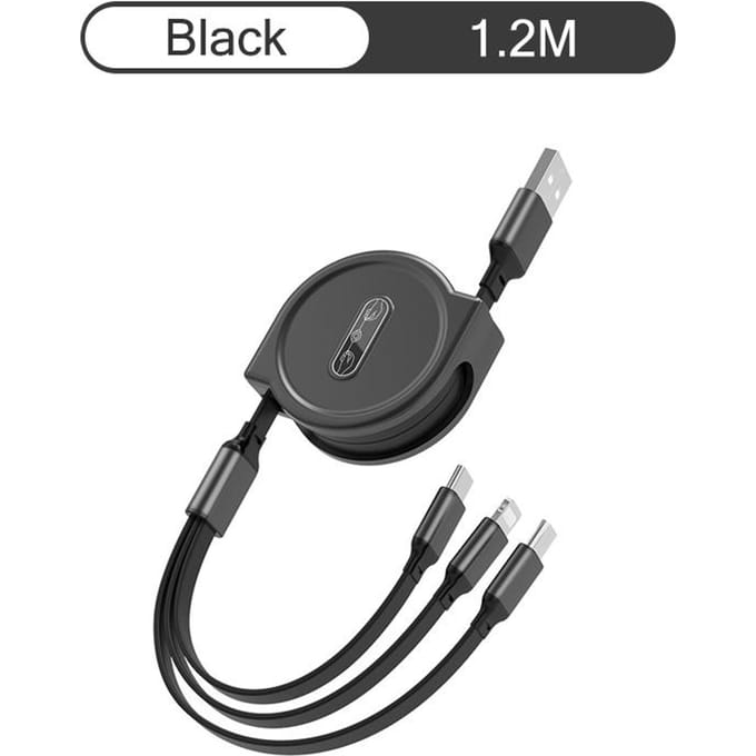 Câble de Charge USB rétractable 3 en 1, 2,4 a, Charge rapide, pour XiaoMi HuaWei Samsung, câble de Charge Portable, Micro type-c noir