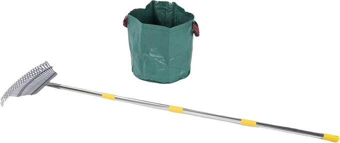 Verstelbare Tuinhark - Bladhark Uitschuifbaar - Tuinonderhoud - Met Herbruikbare Zak - 36-73 Inch - Metaal