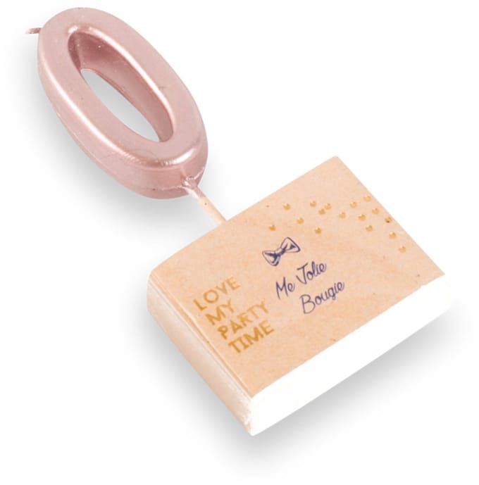 ARTYFETES - Verjaardagskaars cijfer 0 roségoud 4,3 cm metallic effect