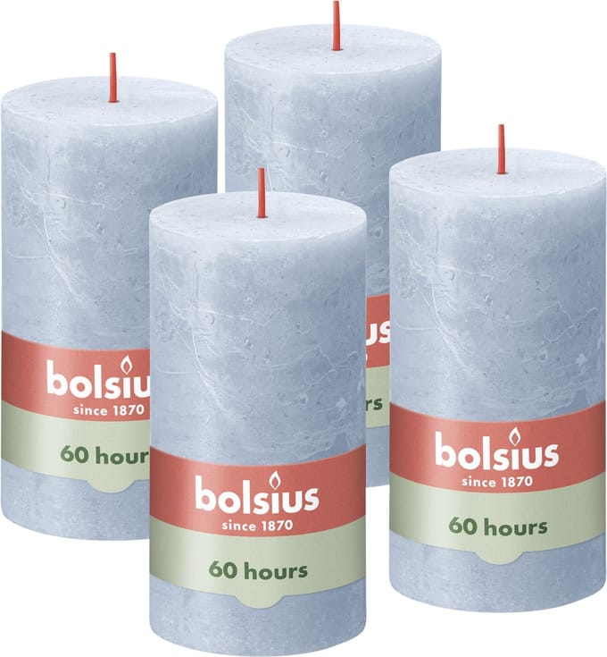 Bolsius - Rustieke Kaars - 4 Stuks - Licht Blauw - Sky Blue - 13cm