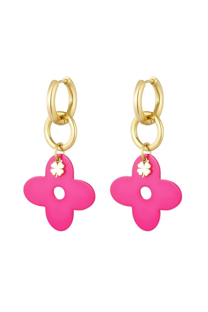 Bijoutheek Oorhangers Bloem En Klaver Fuchsia