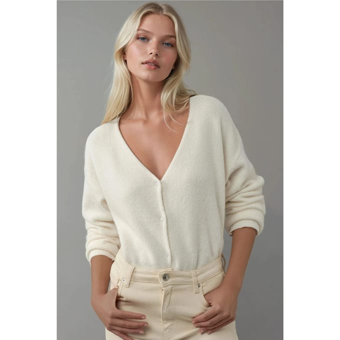 Ultra Zachte V-hals Knop Cardigan met Dubbel Gebruik