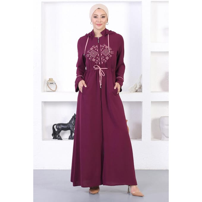 Geborduurde Capuchon Abaya Pruim