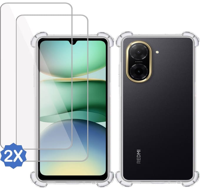 TechNow Hoesje + 2x Screenprotector geschikt voor Xiaomi Redmi A5 4G Hoesje Screenprotector - Tempered Glass - Extreme Shock Case Transparant