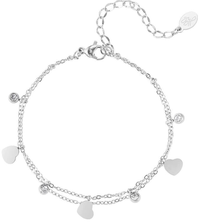Joy Ibiza - hartjes armband - drie hartjes - double layer - lobster sluiting - armband party boho - bohemian style - stainless steel