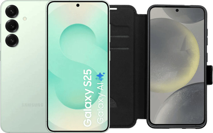 Samsung Galaxy S25 128GB Mint 5G + BlueBuilt Book Case Zwart