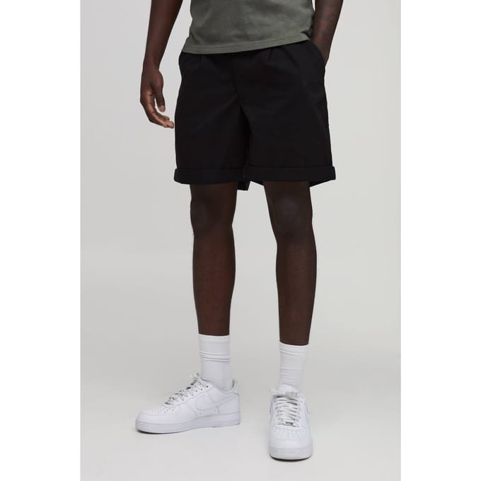 Ontspannen Short Met Middellange Pijp En Omgeslagen Zoom | Black | Size Medium