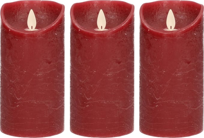Anna's Collection Led kaars/stompkaars - 3x - bordeaux rood - H15 x D7,5 cm - wax - bewegende vlam