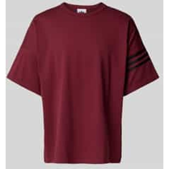 T-shirt met geribde ronde hals
