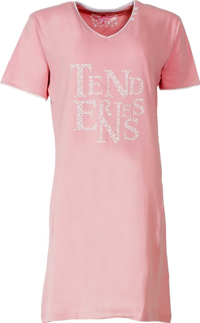 Tenderness Dames Nachthemd - Katoen - V Hals - Roze - Maat S