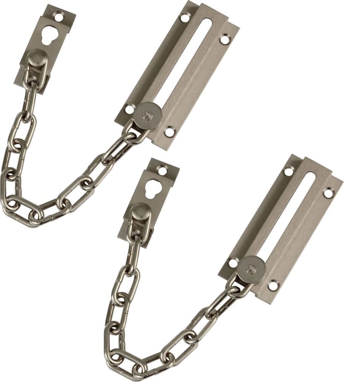 AMIG deurketting - 2x - messing - geborsteld zilver - 18 cm - incl schroeven - inbraakbeveiliging