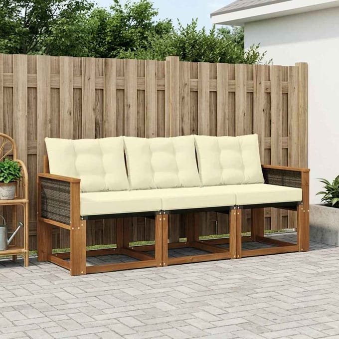 vidaXL - Buiten - bank - set - 3 - st - Natuurlijk - en - Crème