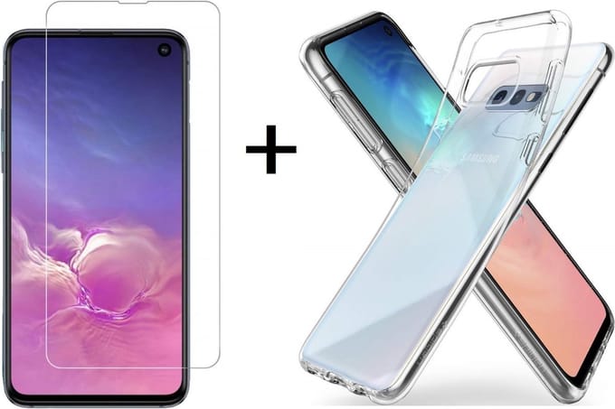 Ntech Screenprotector Geschikt voor Samsung Galaxy S10e Screenprotector|Tempered glass + TPU Transparant Back Cover