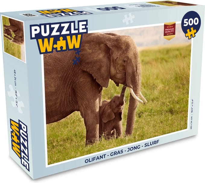 Puzzel Olifant - Gras - Jong - Slurf - Legpuzzel - Puzzel 500 stukjes