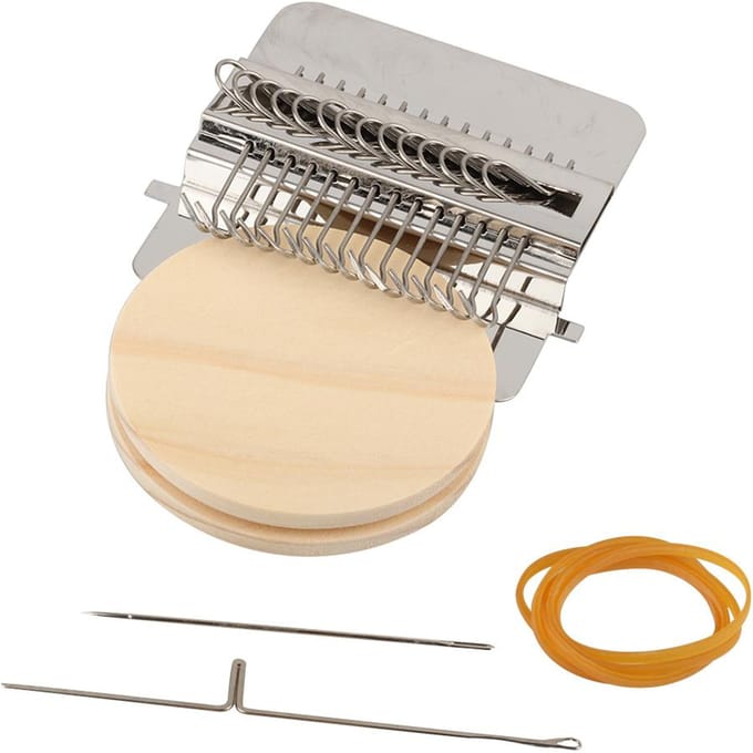 Mini outil de tissage manuel, outil de reprisage DIY, machine de tressage et de patching pour débutants beige