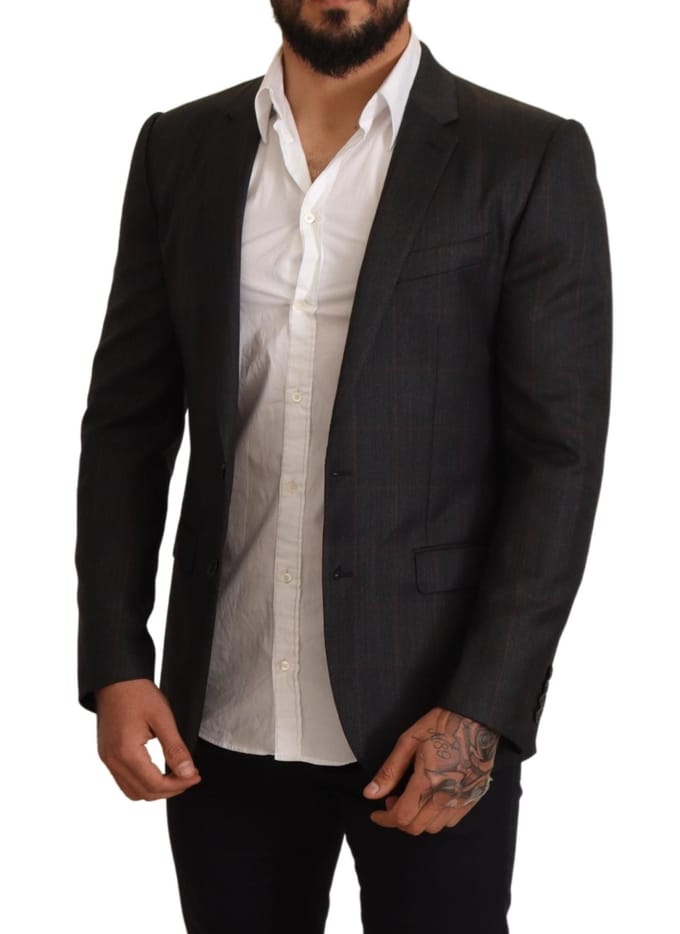 Dolce & Gabbana Men's Grijs geruite wollen Slim Fit blazerjasje