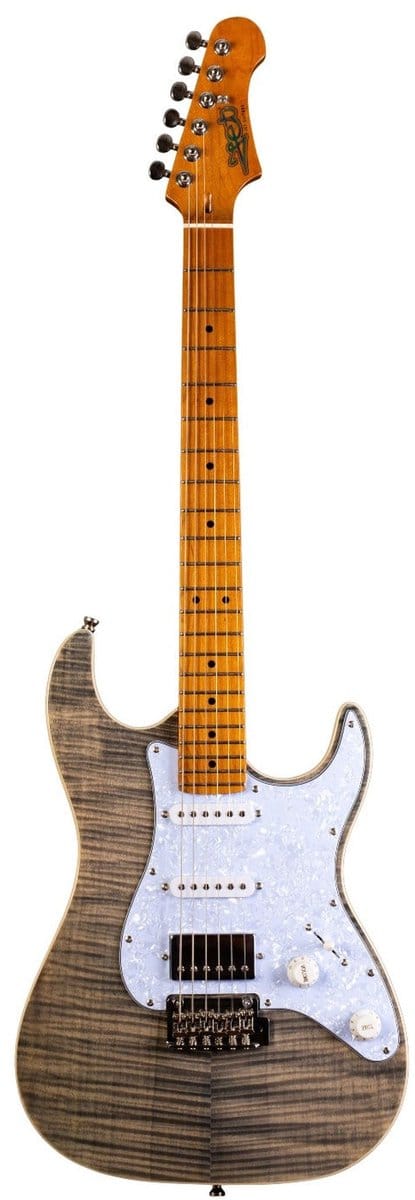 JET JS-450 TBK S-style Elektrische Gitaar HSS Tremolo Flamed Maple Top Roasted Maple Toets Transparant Zwart
