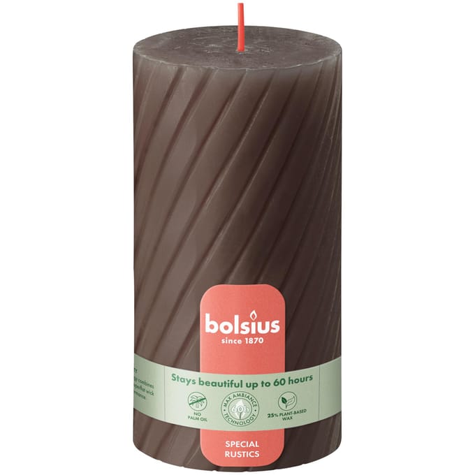 Bolsius rustiek twist stompkaars 130/68 rustic  taupe