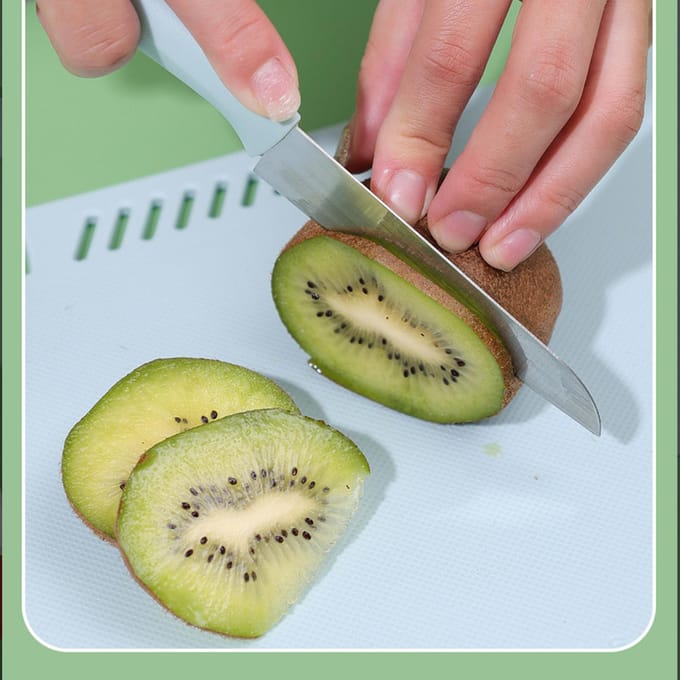 Plastic Gebruikssnijplank Veilig Multifunctioneel Draagbaar Fruit Hakbord Met Mes Ophanging blauw
